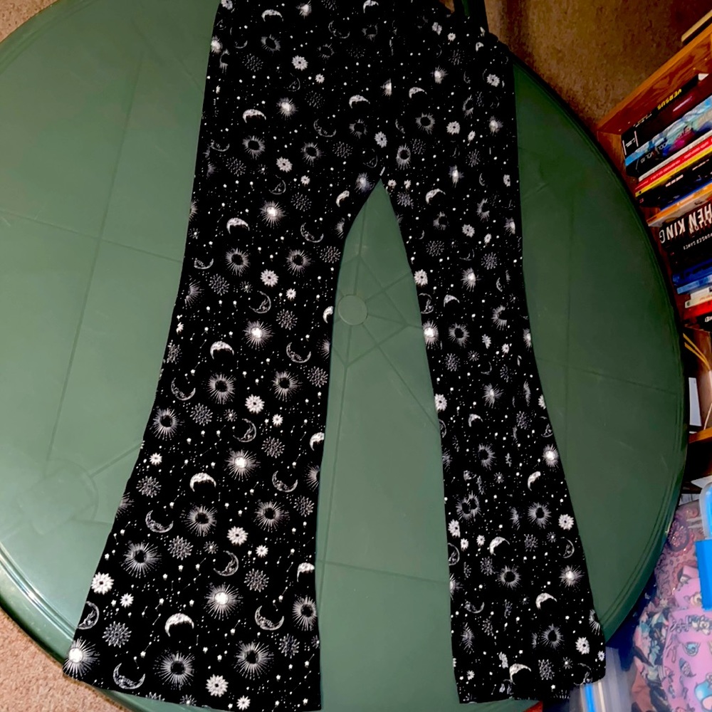 3X Black & Silver Stars & Moons Wide Leg Pants